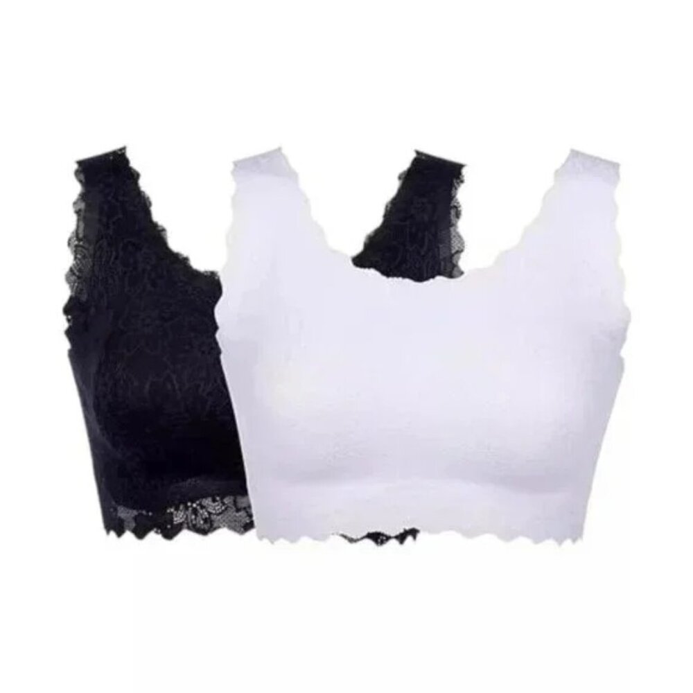 Rhonda Shear 2 Pack Lace Body Bra Size Medium Floral Black White Intimate 544.6